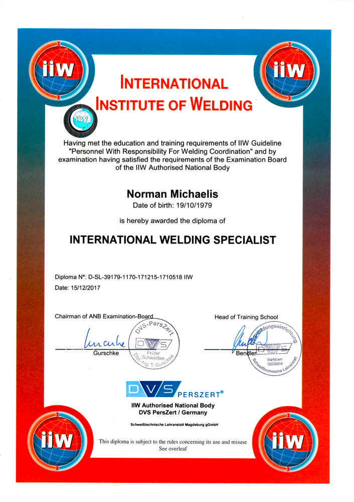 International Welding Specialist Norman Michaelis
