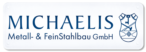 Logo Michaelis Metall- & Feinstahlbau GmbH auf einer Metallplatte